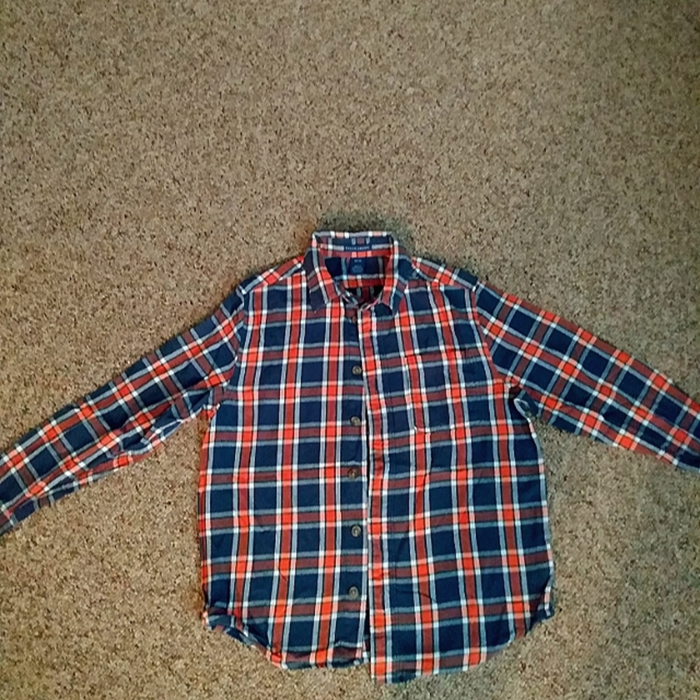 Boy's button up flannel shirt. Size 12 /14, orange & blue. Falls Creek